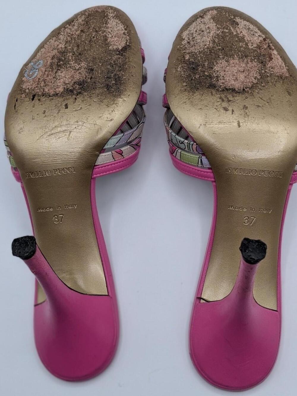 Emilio Pucci 37 EU 6.5 US Pink Leather Floral Kitten Heel Mules Made in Italy - Picture 13 of 13